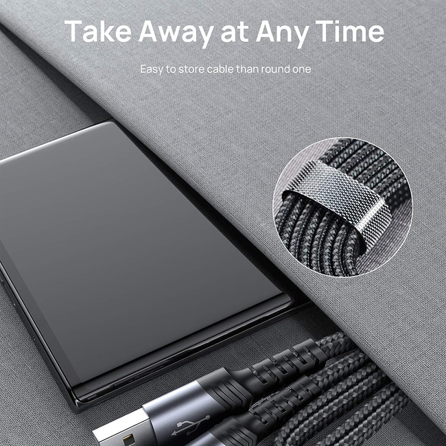 Jsaux USB-C to USB-A Flat Braided Charging Cable 2m Grey