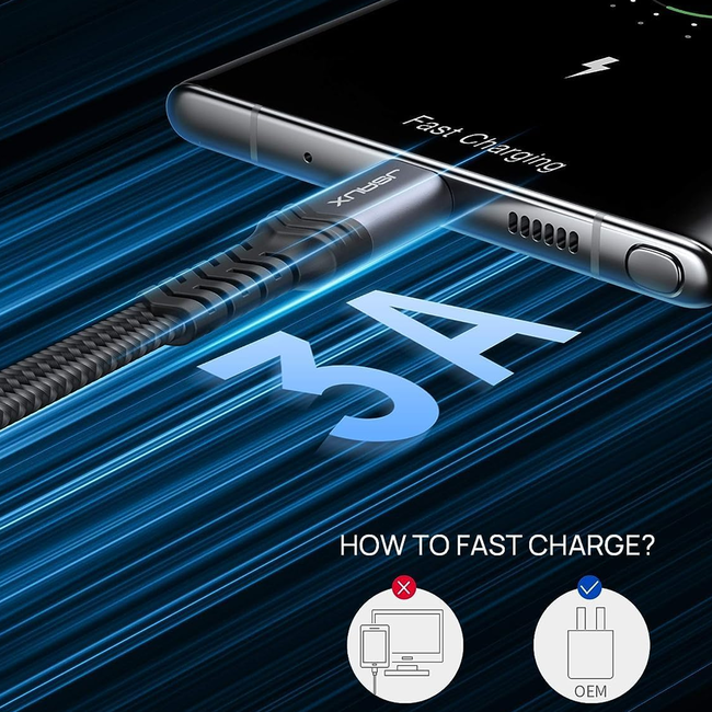 Jsaux USB-C to USB-A Flat Braided Charging Cable 2m Grey