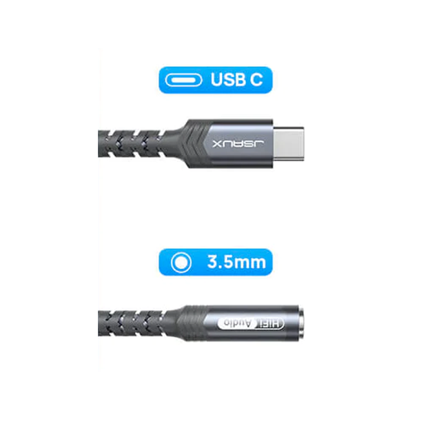 Jsaux Audio Cable USB-C to 3.5mm Female Grey Braided