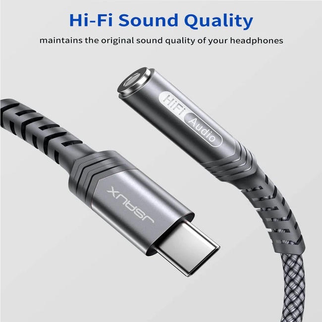 Jsaux Audio Cable USB-C to 3.5mm Female Grey Braided