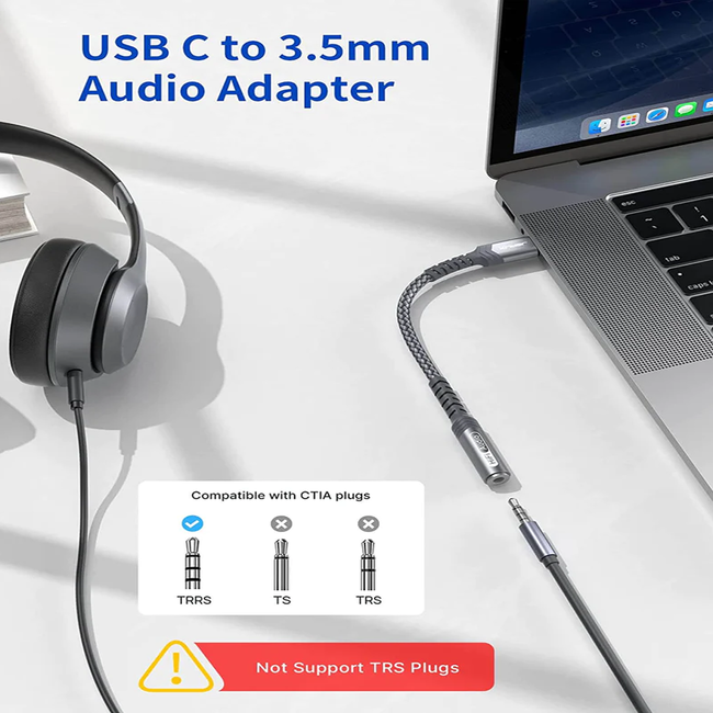 Jsaux Audio Cable USB-C to 3.5mm Female Grey Braided