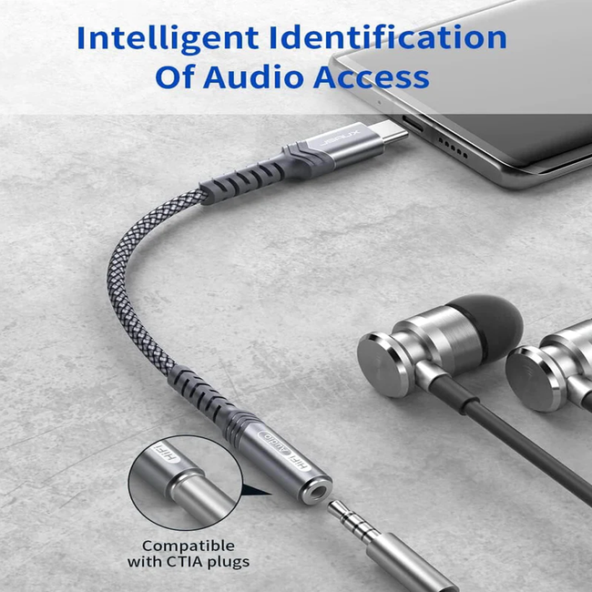 Jsaux Audio Cable USB-C to 3.5mm Female Grey Braided