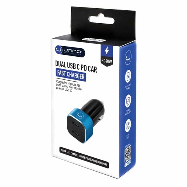 UNNO Car Fast Charger PD40W Dual Port Type C - PW5027BK