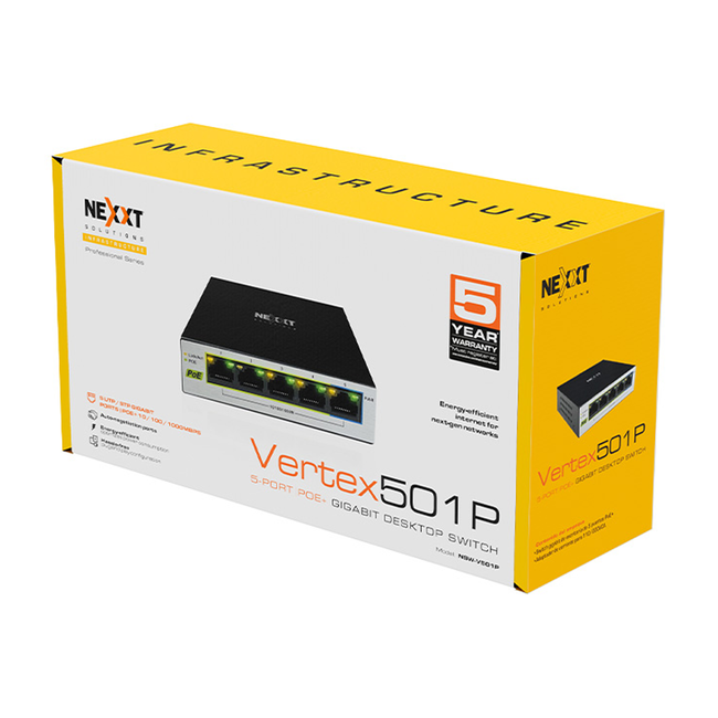 Nexxt Vertex501P 5 Port POE+ Gigabit Switch 60W NSW-V501P