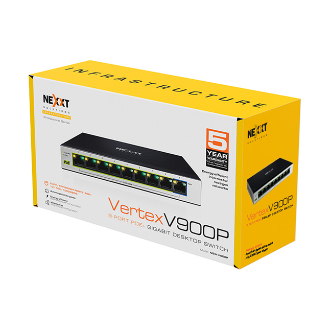 Nexxt VertexV900P 9 Port POE+ Gigabit Switch 120W NSW-V900P