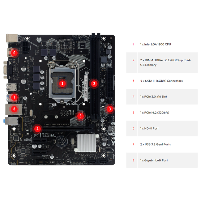 Motherboard Biostar Intel LGA1200 64GB DDR4 SATA microATX PCIe 4.0 B560MHP