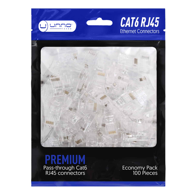 UNNO Connectors Cat6 RJ45 Pass Through (Pack of 100) - AD3099WT
