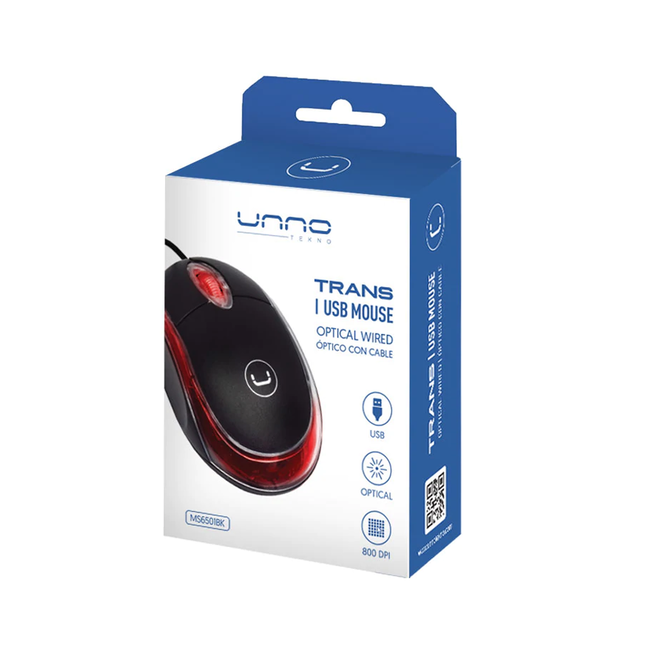 UNNO Mouse Trans USB with LED Light - MS6501BK