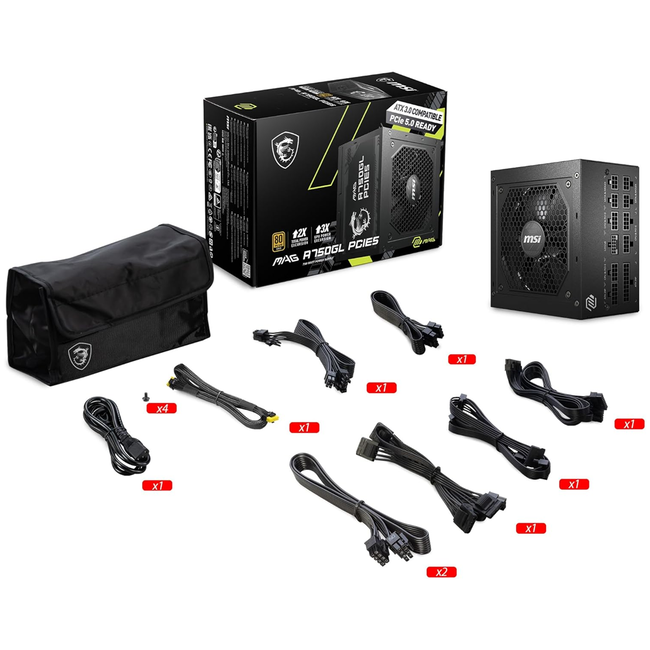 MSI 750W MAG Full Modular Power Supply 80 Plus Gold A750GL