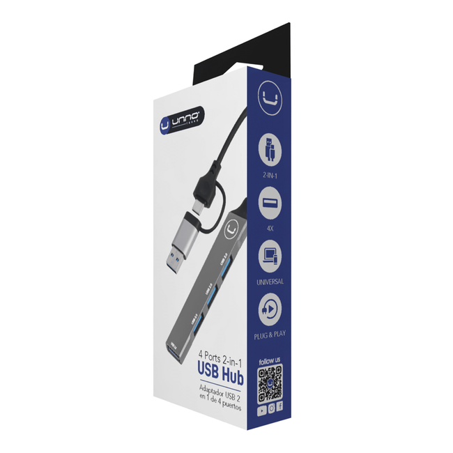 UNNO USB 3.0 Hub 4 Ports Type C & A HB1014SV