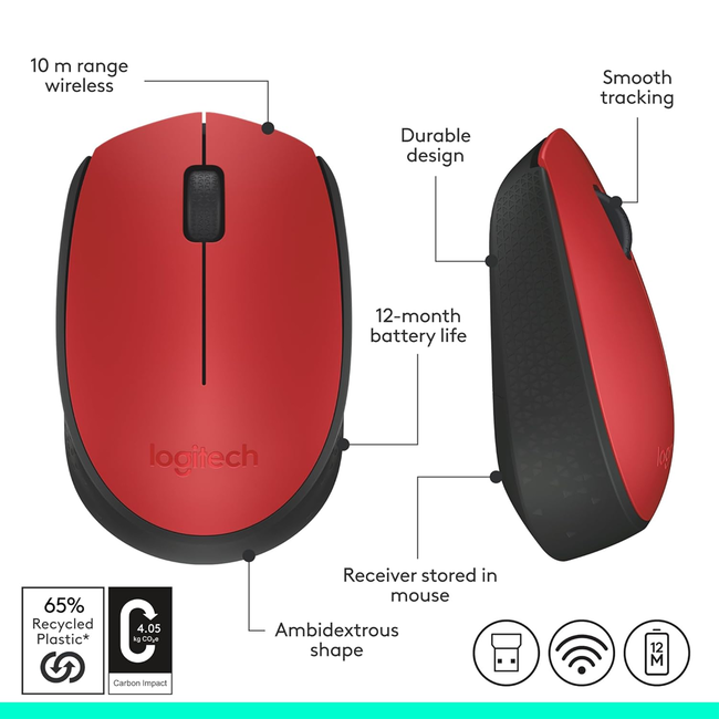 Logitech M170 Wireless Mouse Red 910-004941