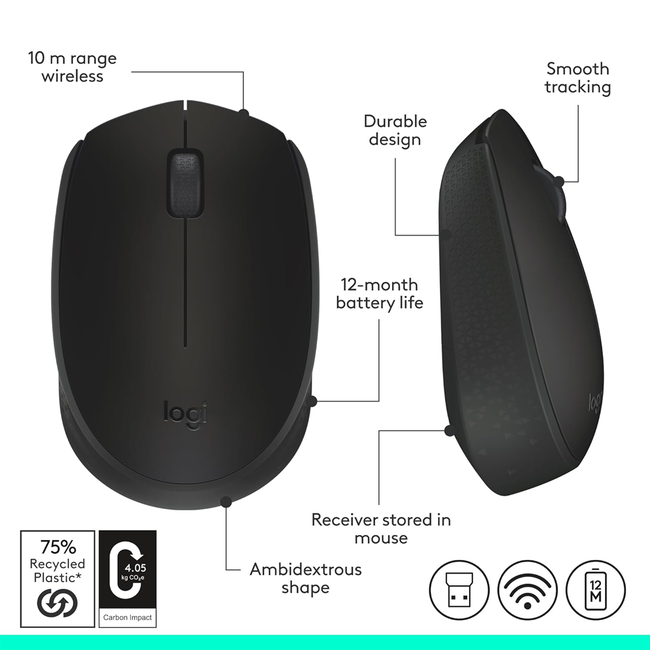 Logitech M170 Wireless Mouse Black 910-004940