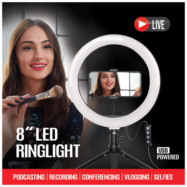 Argom 8" LED Ring Light USB Powered ARG-LP-9315BK