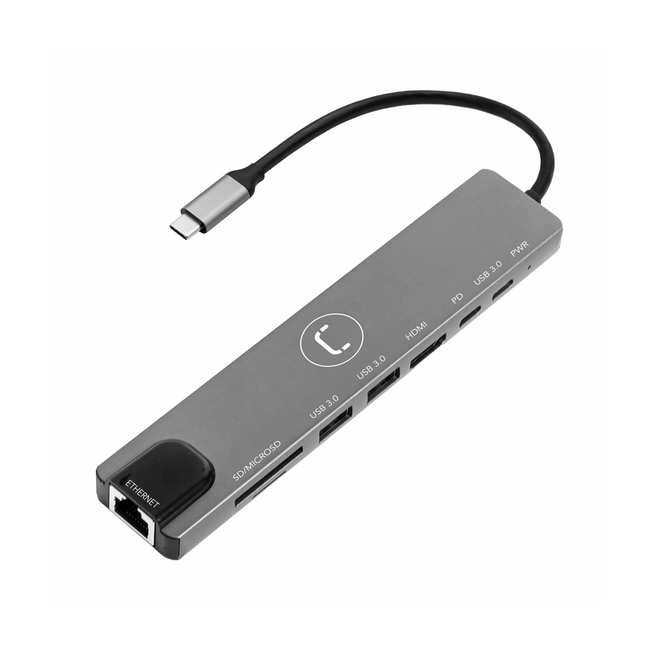 UNNO Hub Type C 8 in 1 HDMI + USB-A 3.0 x 2 + USB-C x 1 + MSD & SD + LAN + PD