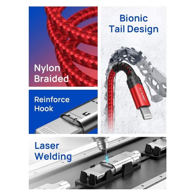 Jsaux USB-A to Lightning M/M Cable 1.8M Red Braided
