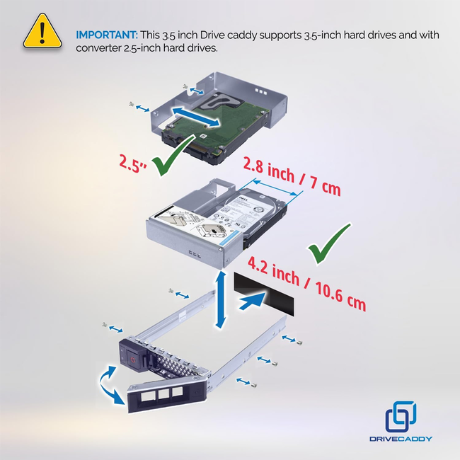 3.5" Hard Drive Caddy with 2.5" to 3.5" HDD Adapter for Dell Servers