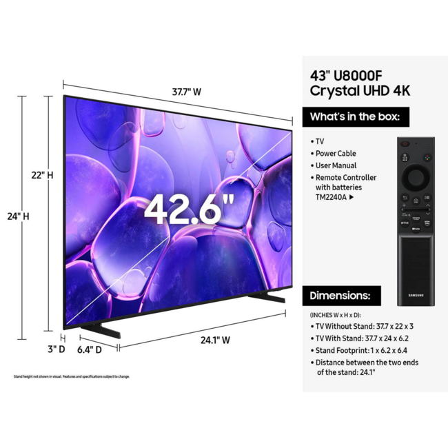 Samsung 43" Smart UHD 4K LED TV UN43U8000FP