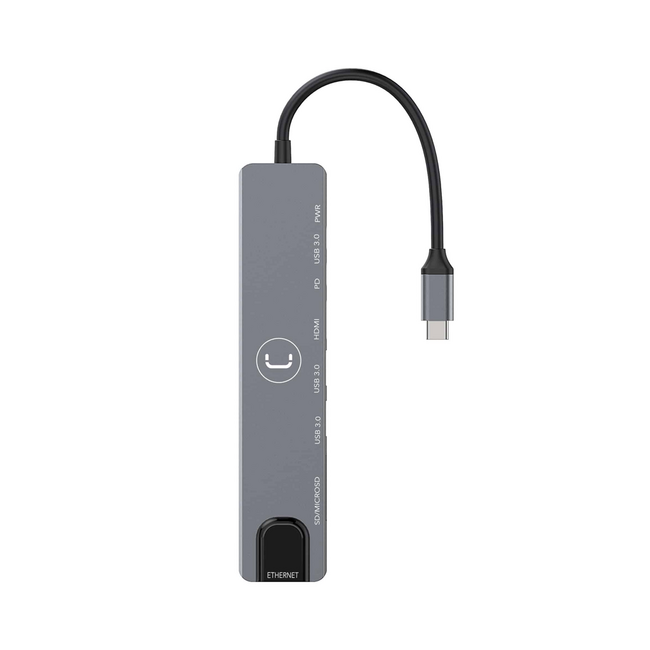 UNNO Hub Type C 8 in 1 HDMI + USB-A 3.0 x 2 + USB-C x 1 + MSD & SD + LAN + PD - HB1109GY