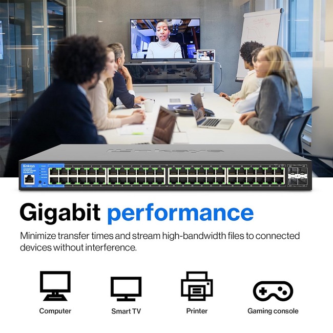 Linksys 48-Port Managed POE+ Switch W/ 4 SFP+ 740W LGS352MPC