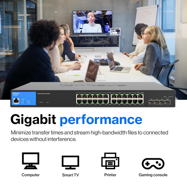 Linksys 24 Port Managed POE+ Swich W/ 4 SFP 410W LGS328MPC