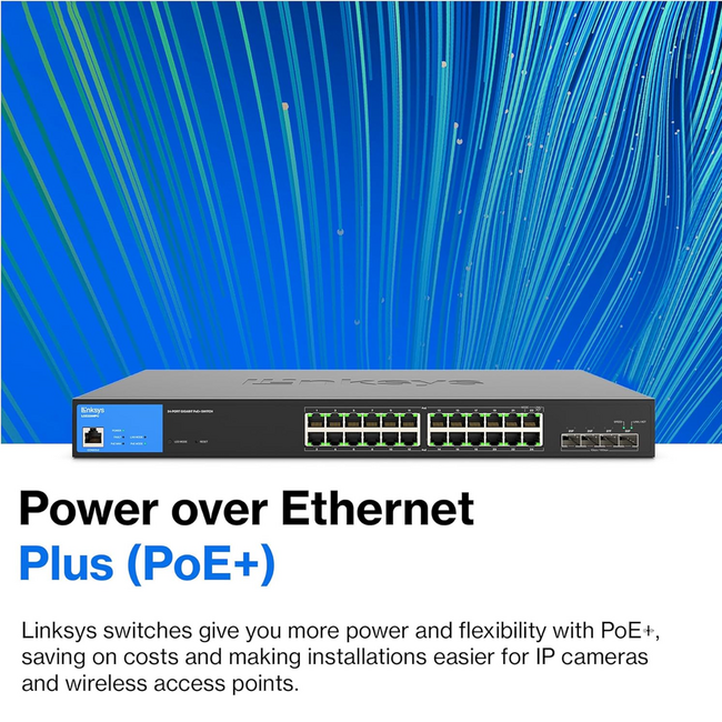 Linksys 24 Port Managed POE+ Swich W/ 4 SFP 410W LGS328MPC
