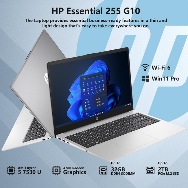 HP 255 G-10 Laptop 15.6" R5-7530U 16GB, 512GB SSD Win11 PRO