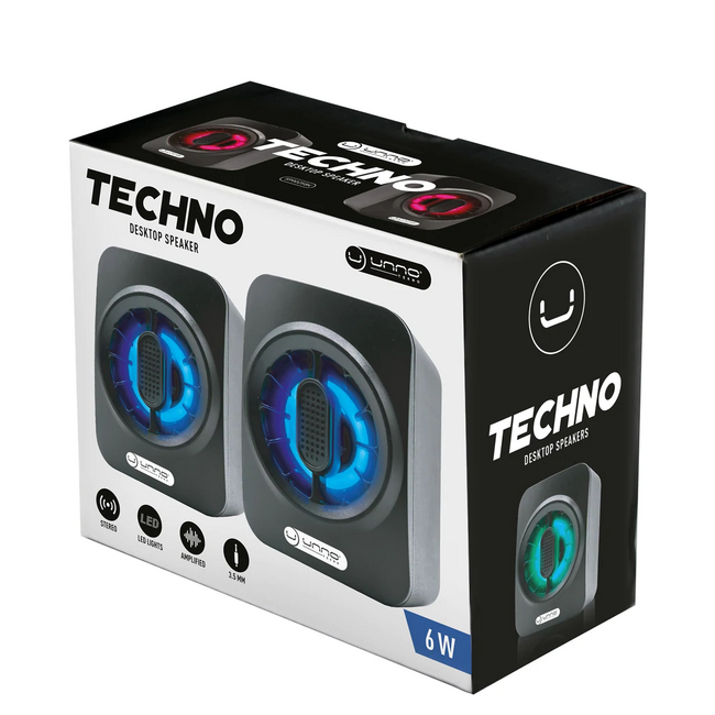 UNNO Desktop Speakers Techno USB 2.0 - Black LED - SP9025BK