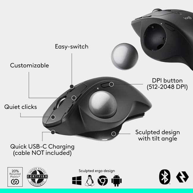 Logitech Advanced Wireless Trackball Mouse MX Ergo S