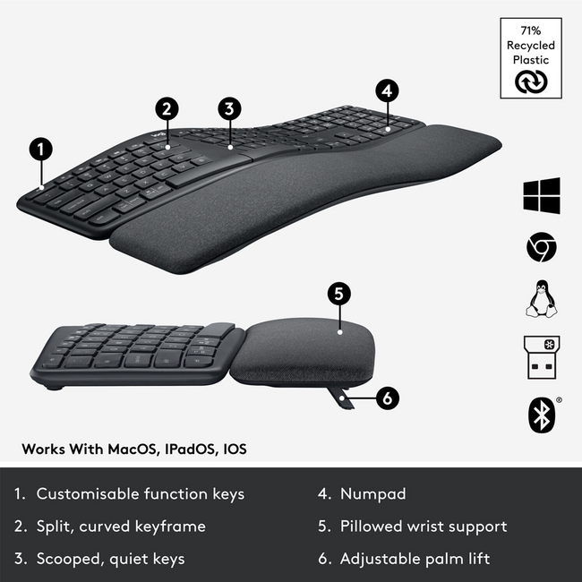 Logitech ERGO K860 Wireless Split Graphite Keyboard 920-009166