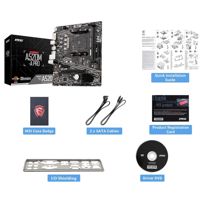 MSI Motherboard A520M-A PRO AM4 DDR 4
