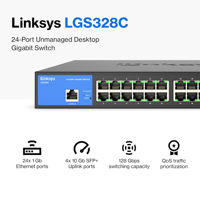 Linksys 24 Port Managed Gigabit Switch W/SFP 10G LGS328C