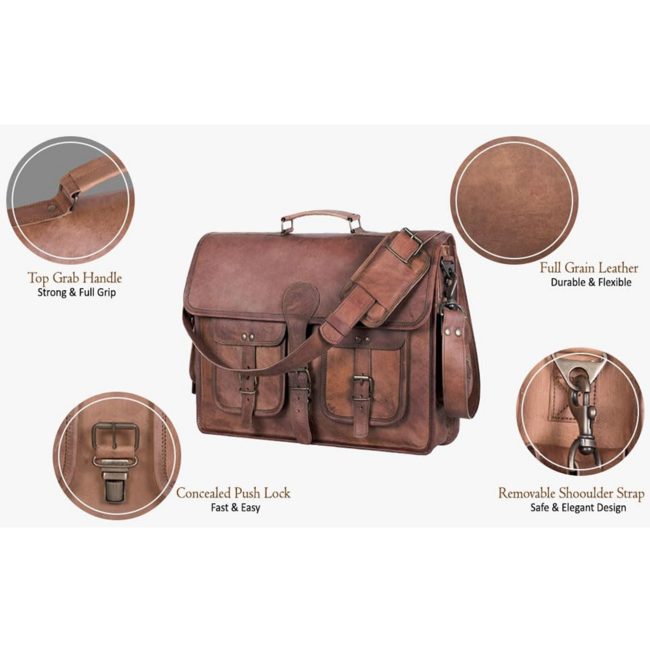 Leather Messenger Bag 18 inch Large Vintage Leather Briefcase Shoulder Bag