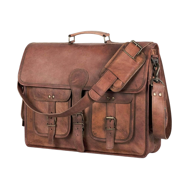 Leather Messenger Bag 18 inch Large Vintage Leather Briefcase Shoulder Bag