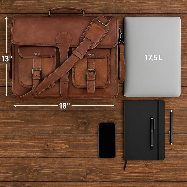 Leather Messenger Bag 18 inch Large Vintage Leather Briefcase Shoulder Bag