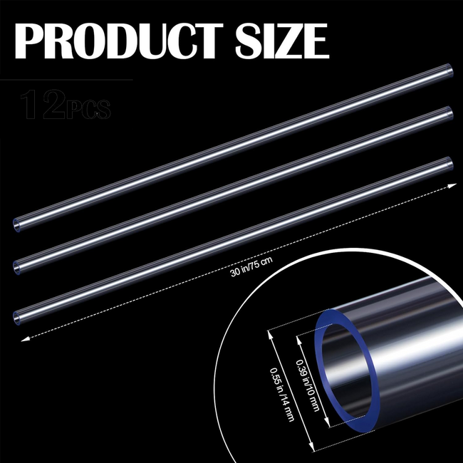 Frienda 12 Pcs Clear PETG Rigid Tube 0.39 inch/ 10 mm ID, 0.55 inch/ 14 mm