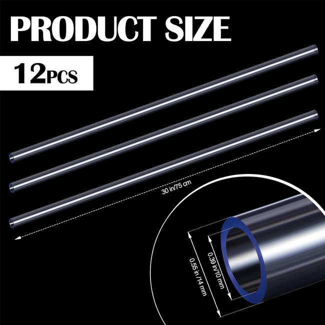 Frienda 12 Pcs Clear PETG Rigid Tube 0.39 inch/ 10 mm ID, 0.55 inch/ 14 mm