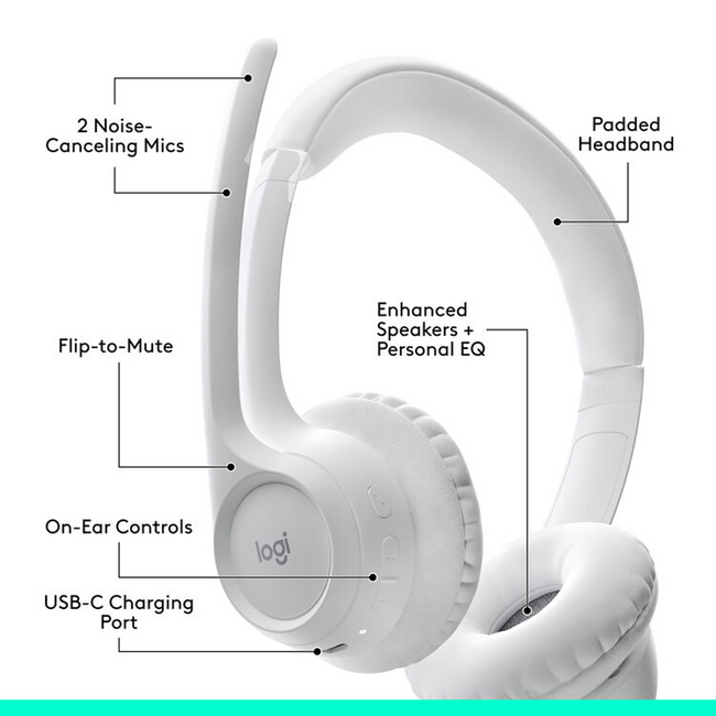 Logitech Zone 300 Wireless Noise Cancelling Headset w/Mic White