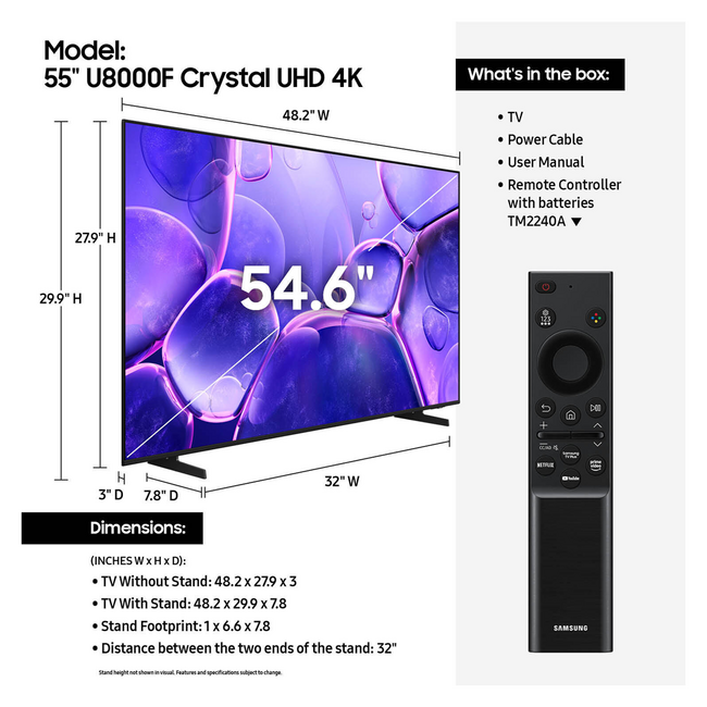 Samsung 50" Smart Television Tizen 4K UHD