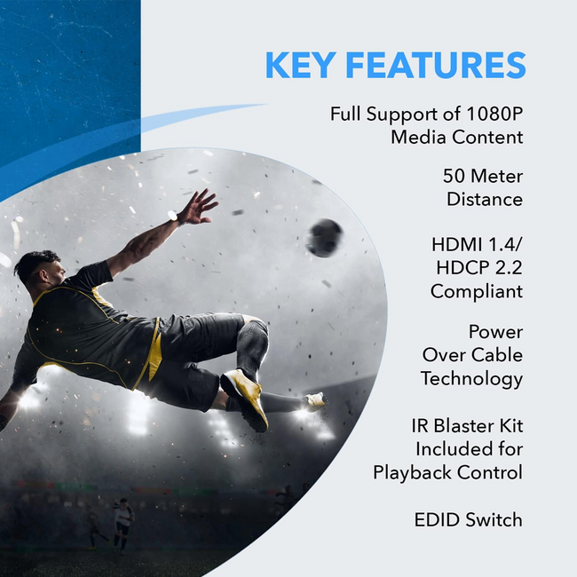 OREI 164ft 4K HDMI Extender Over Single CAT5/6/7 with IR & Loop Out