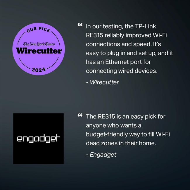 TP-Link AC1200 WiFi Extender Dual Band 5GHz/2.4GHz RE315