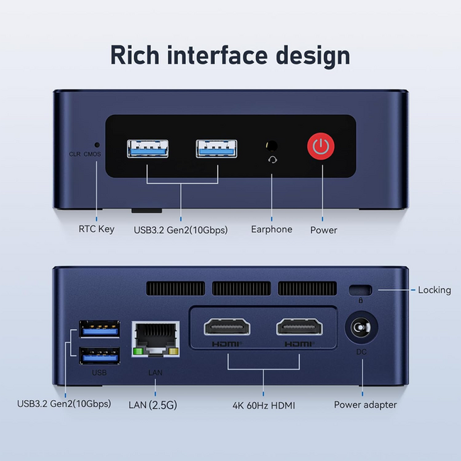 Beelink EQ Mini PC S12 N95 Intel Alder Lake-N95 (up to 3.4GHz),16GB DDR4 500GB M.2 SSD Mini Computer