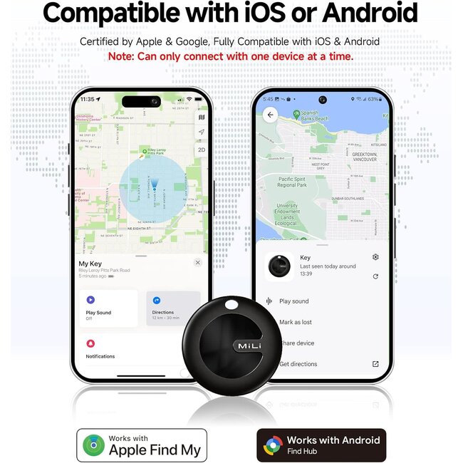 MiLi MiTag Item Finder Android Only No Keychain Black