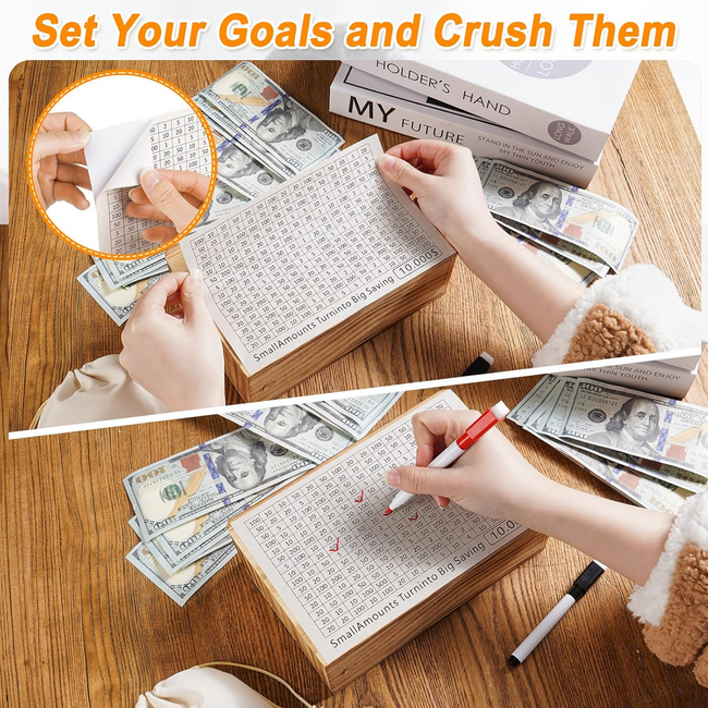 Money Saving Box, Piggy Bank for Adults & Kids Progress Tracker