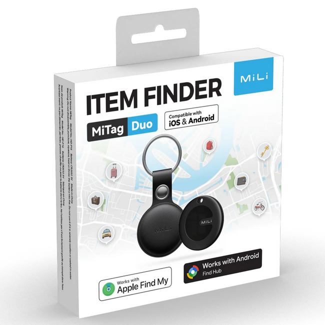 MiLi MiTag Item Finder Apple & Android With Keychain Black