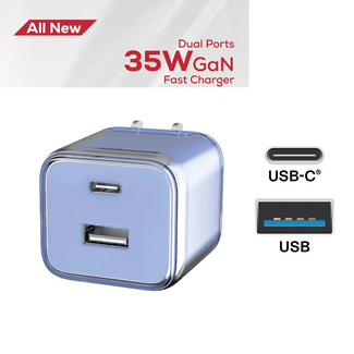 Crystal Cube 35W Dual Port A&C Wall Charger Blue