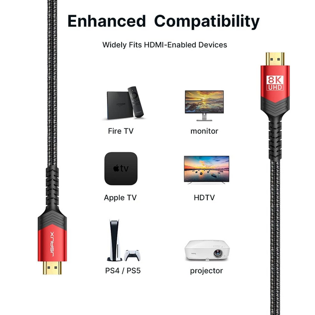 Jsaux 3M 8K HDMI Cable Braided Grey
