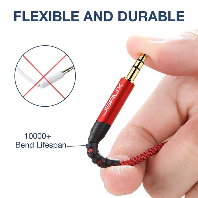 Jsaux 3.5mm to 3.5mm Aux Audio Cable Red 1.2M Braided