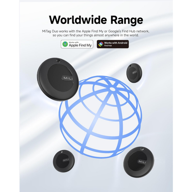 MiLi MiTag Item Finder Duo Apple & Android No Keychain Black