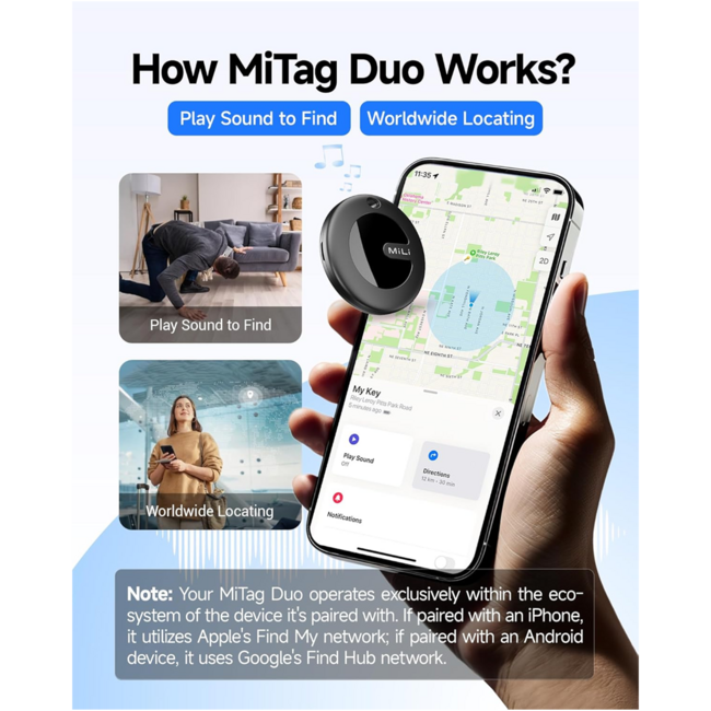 MiLi MiTag Item Finder Duo Apple & Android No Keychain Black