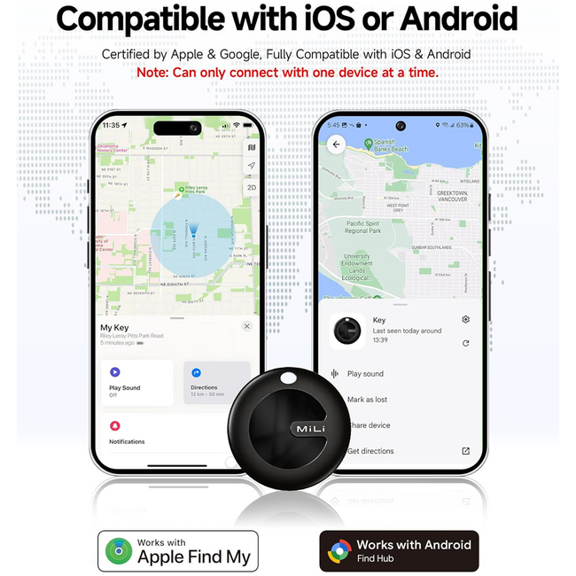 MiLi MiTag Item Finder Duo Apple & Android No Keychain Black